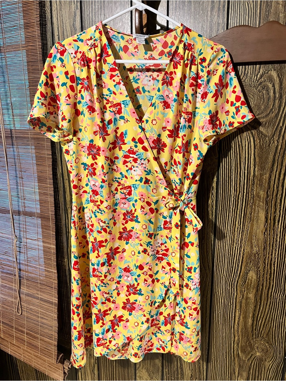 J. Crew Yellow Floral Wrap Midi Dress